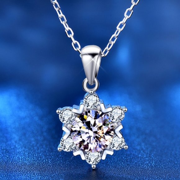 Certified 1ct. t.w. Moissanite Diamond Snowflake Necklace NEW C